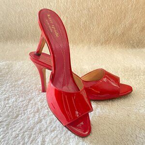 Kate Spade Red Patent Peep Toe Slide Mule Heels – Women’s Size 6